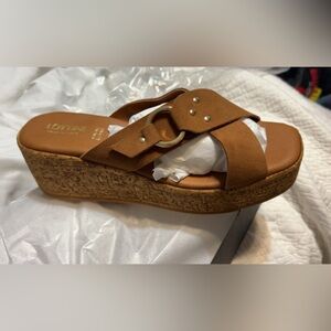 Brown Cork Wedge Sandals